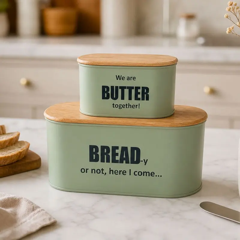 Loaf Lock Metal Bread Box (Green) - Set of Two