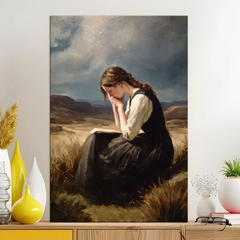 Contemplative Countryside Maiden Canvas Wall Painting
