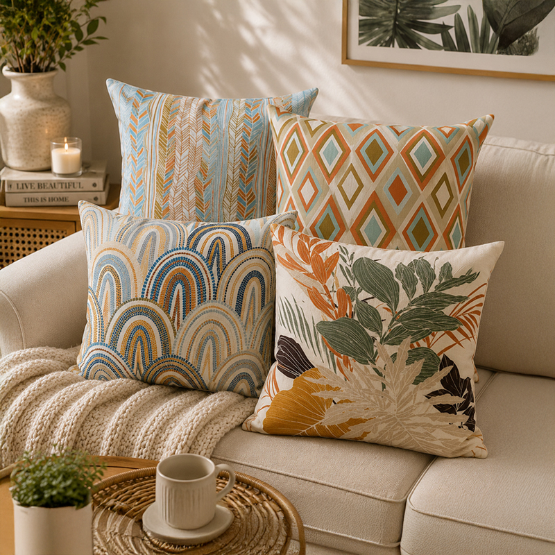 Verde Loom Printed Cushion Covers - Set of Four - 16 x 16 Inches