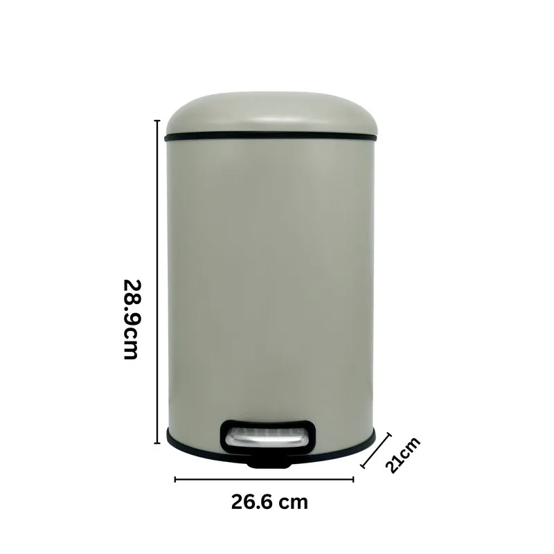 Light grey cylindrical dustbin front view