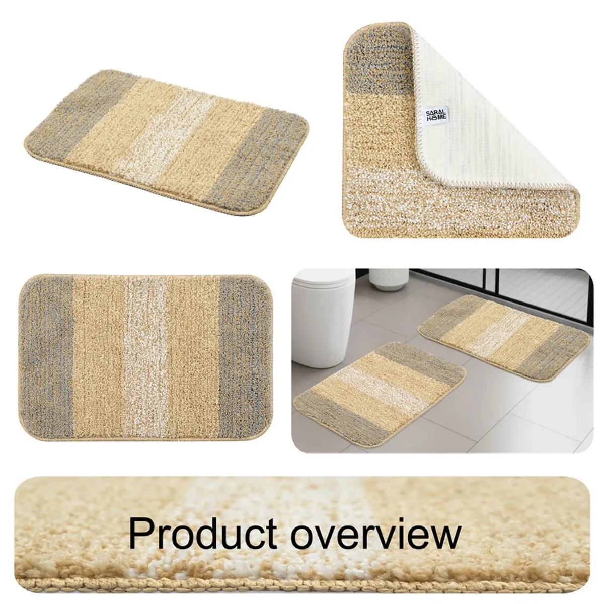 Bath mat shown from the top and underside, highlighting its rectangular shape and texture.