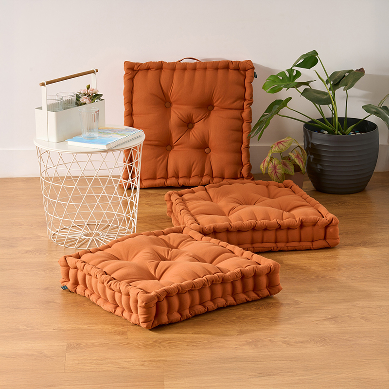 Fluffscape Solid Cotton Floor Cushion (Brown) - Set Of Three - S