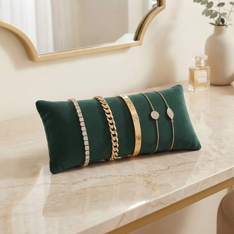 Bordeaux Ornament Velvet Jewellery Display Cushion - Green