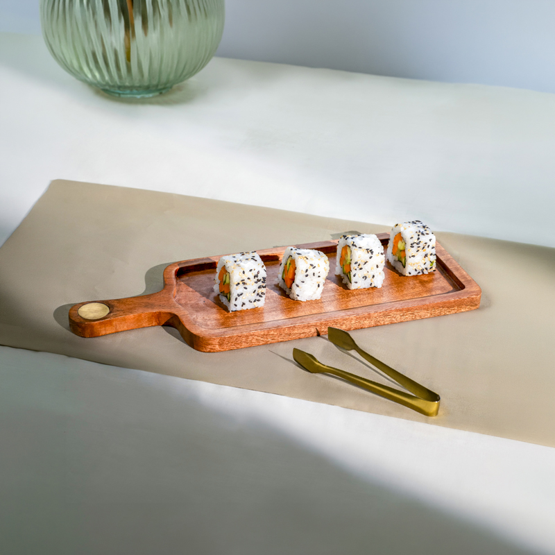 Gourmet Harvest Wood & Brass Serving Platter - Two Piece Set