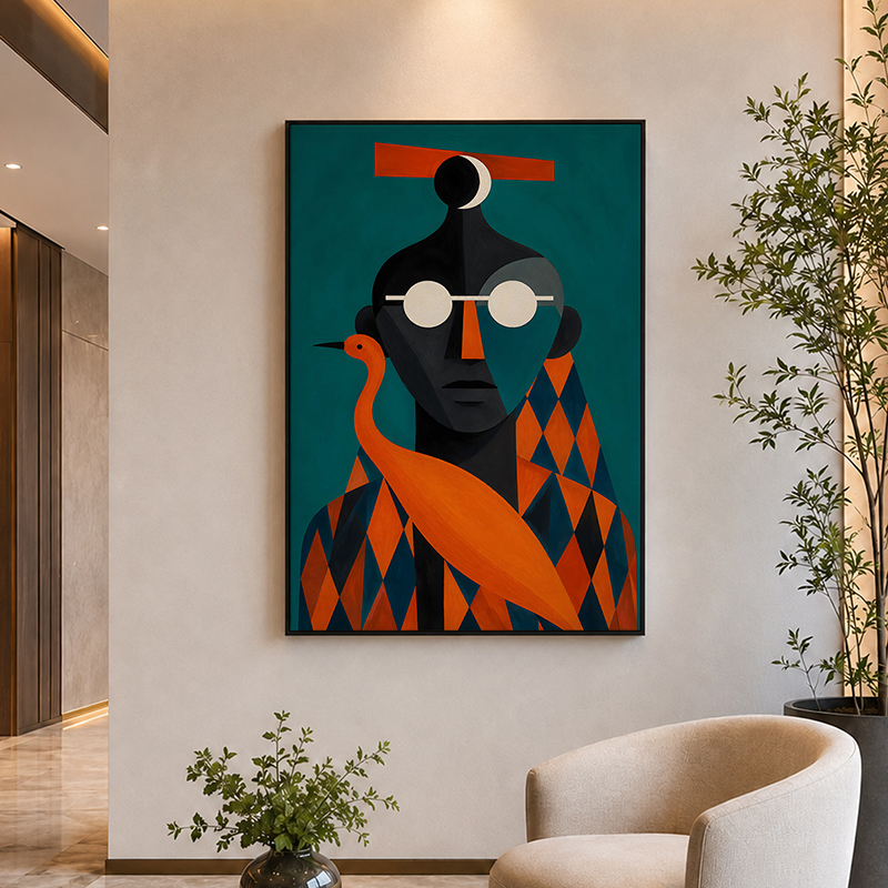 Harlequin Face Study Canvas Wall Painting With Frame - Small