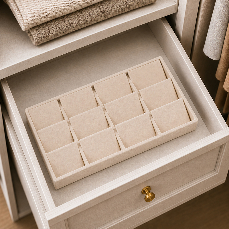 Graphite Grid MDF Jewelbox - Beige