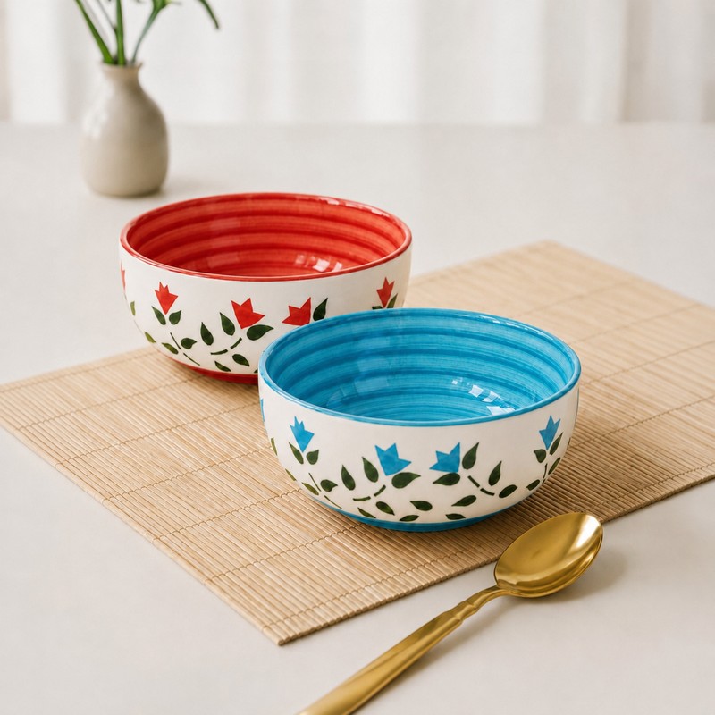 Morsella Snack Bowl (Red& Blue/350 mL Each) - Set of Two