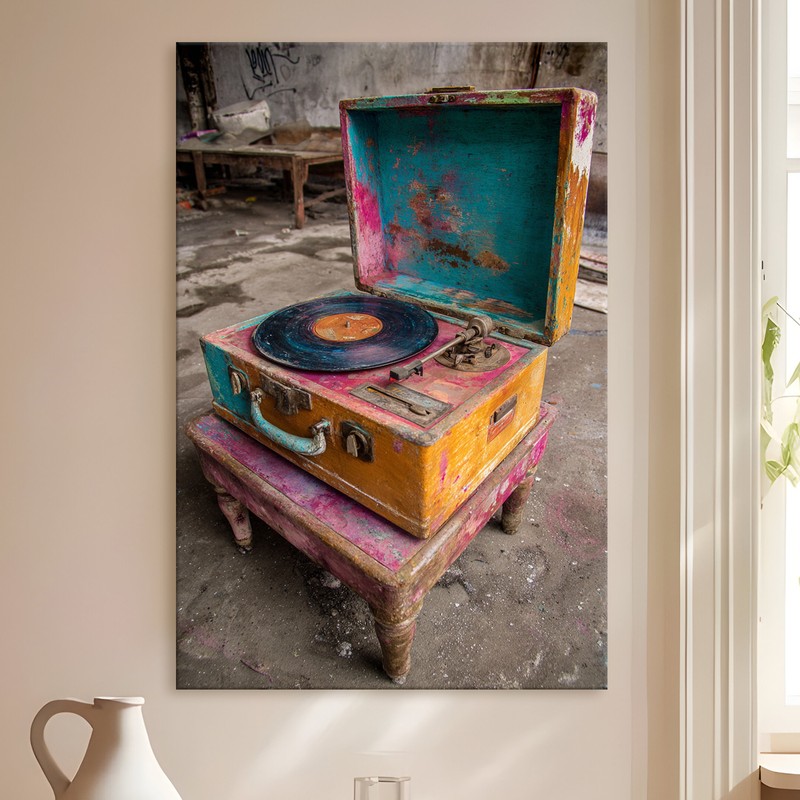 Record Player Gallery Wrapped Canvas Wall Painting