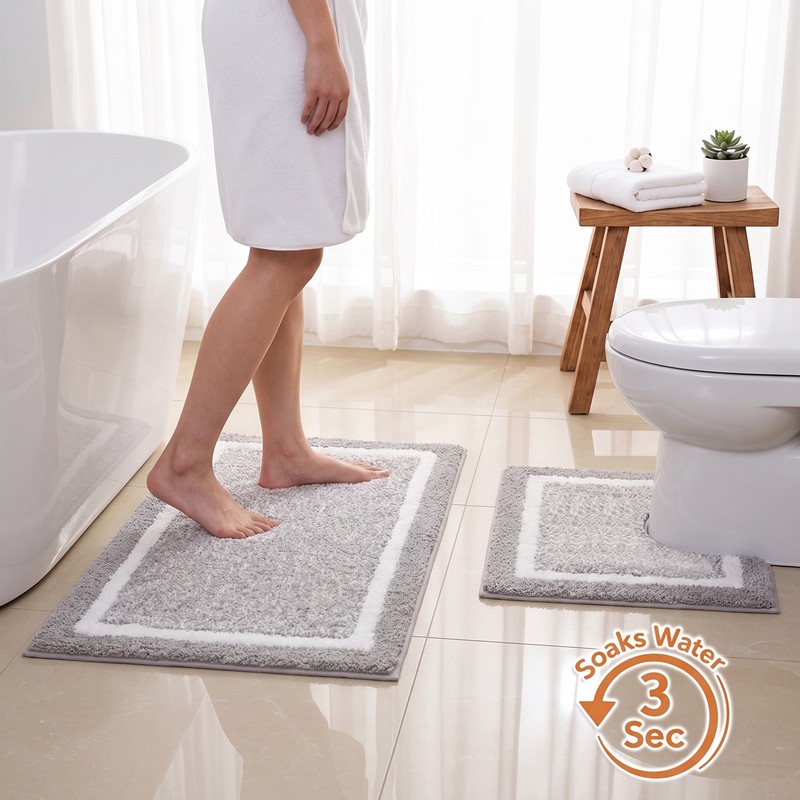 Cloud Step Comfort Anti Skid Bath Mat (Grey,White) - Set of Two - 50 x 70 cm