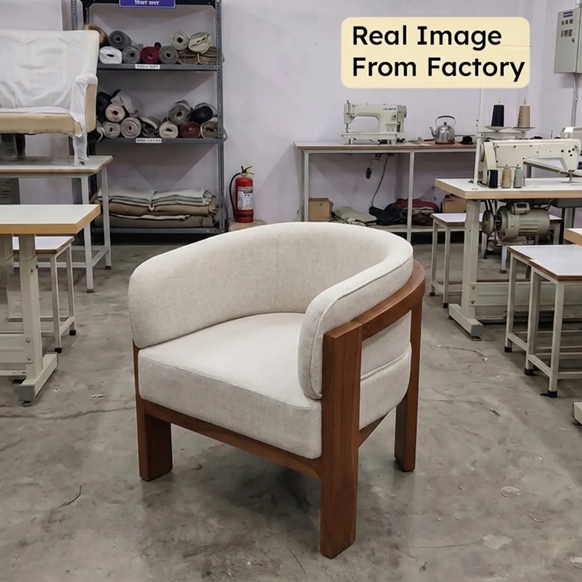 Thornvale Teak Wood & Velvet Accent Chair