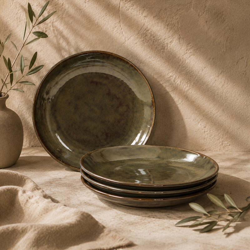 PlateMate Ceramic Quarter Plates (Olive Green) - Set Of Four