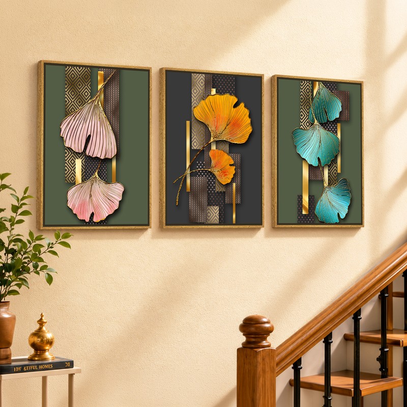 Elowyn Bloom Canvas Wall Painting With Frame - Set of Three