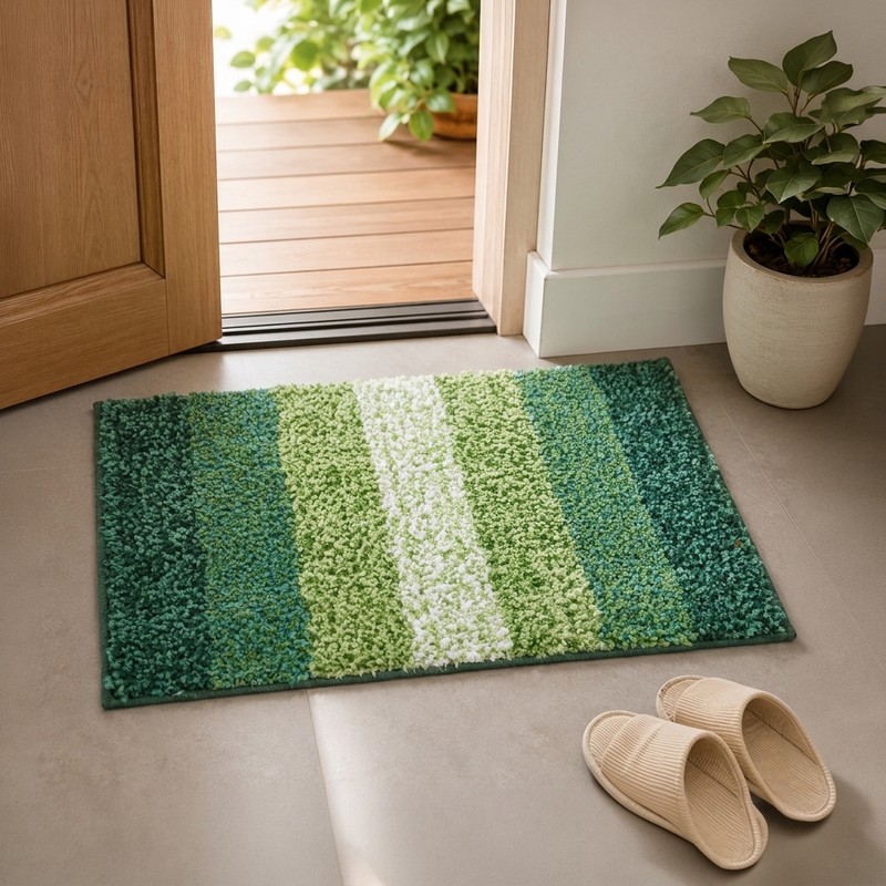 ComfortWeave Anti Skid Bath Mat - Green & White - 50 x 70 cms