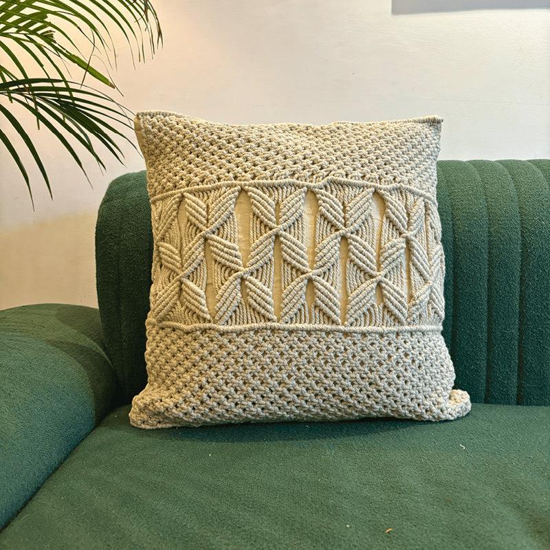 Studio String Macrame Knotwork Cotton Cushion Cover - 18 x 18 Inches