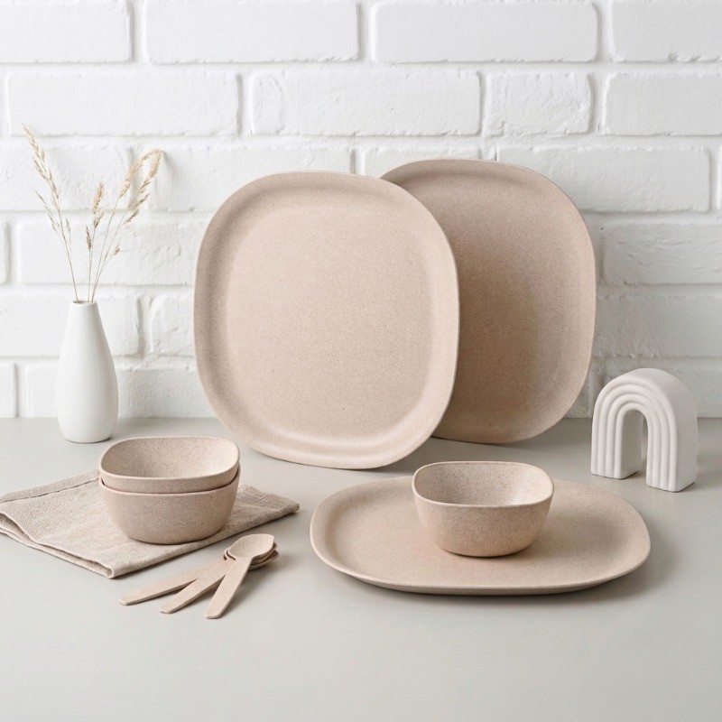 Everyday Elegance Rice Husk Dinner Set - Nine Piece Set