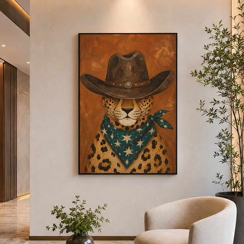 Cowboy Cheetah Canvas Wall Painting With Frame - Small