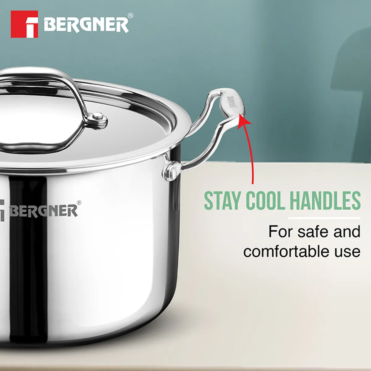 Close-up of silver cooking pot handle and lid