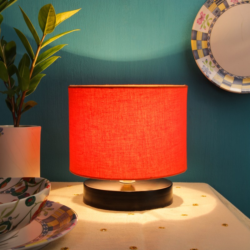 Osnaburg Wooden Table Lamp - Orange