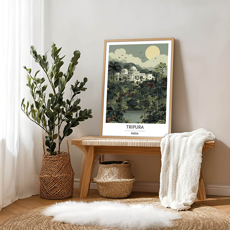 Emerald Valley of Tripura Wall Art With Brown Frame - Small