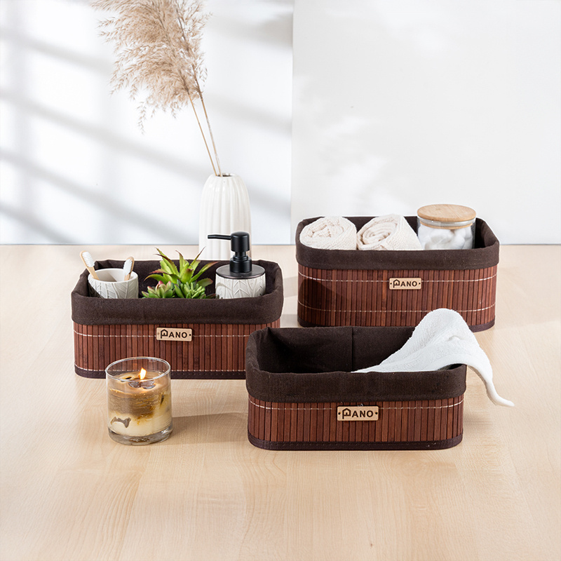 Cane Vista Bamboo Storage Basket (Brown) - Set of Three