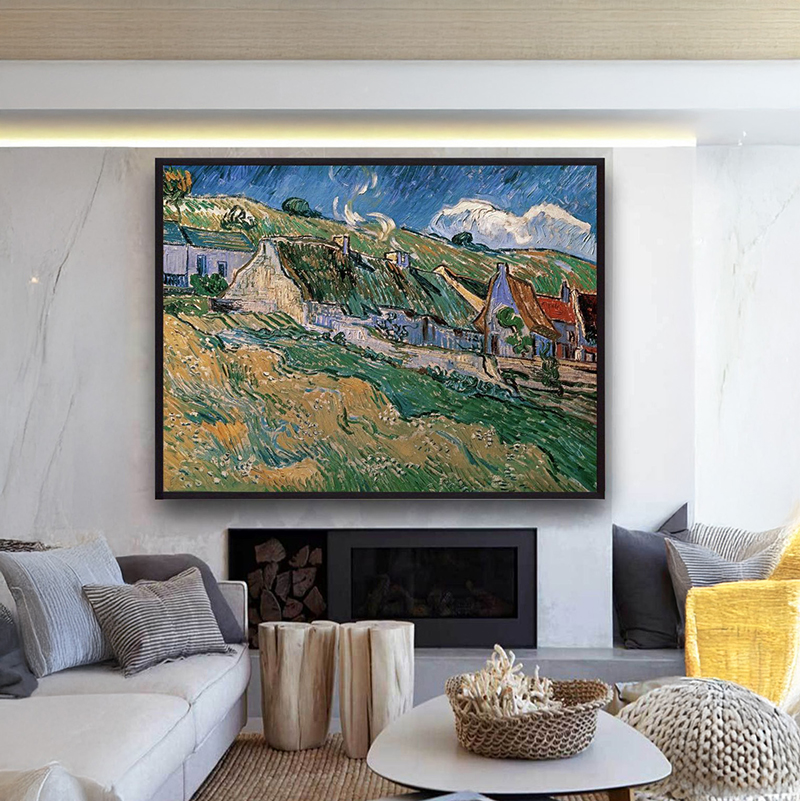 Hillside Cottages at Auvers Canvas Wall Painting With Frame - Small