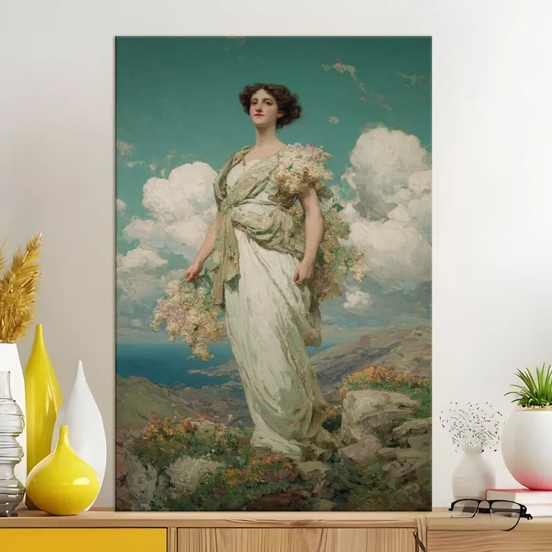 Graceful Blossom Maiden Canvas Wall Painting