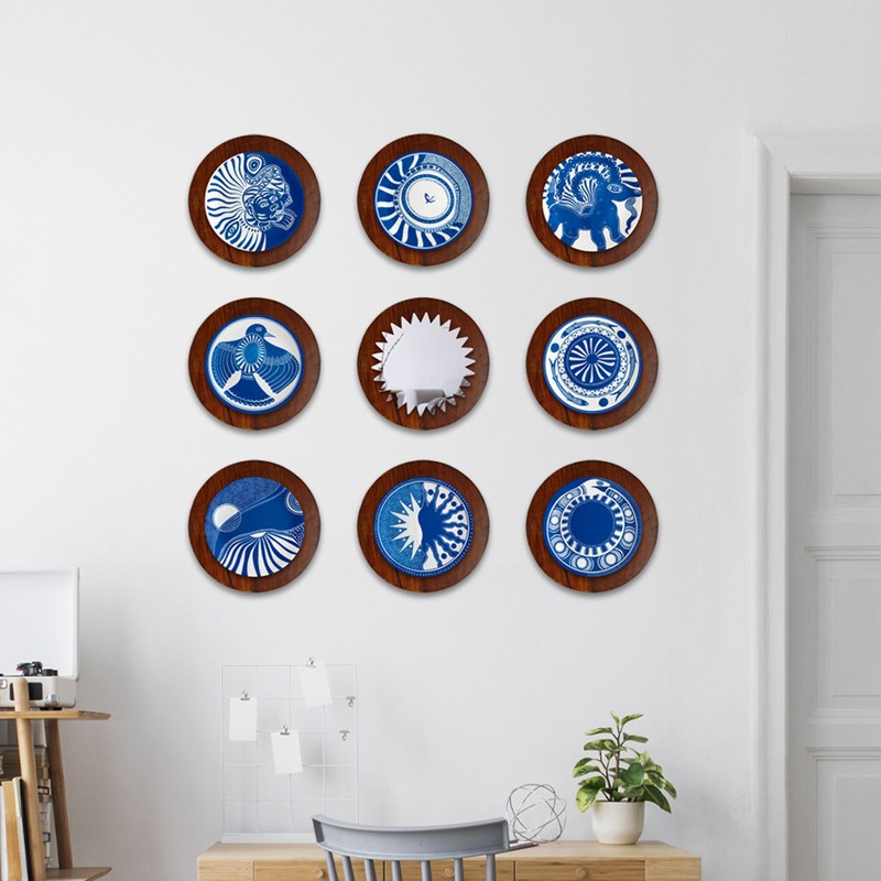 Miniature Folk Portrait Ceramic Wall Plate - Set of Nine