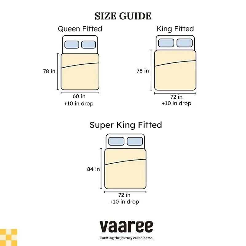 Size guide graphic for queen, king and super king fitted bedsheets