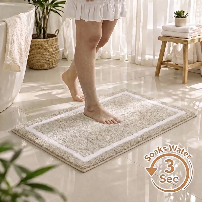 Graphite Stream Serenity Anti Skid Bath Mat - Beige,White - 40 x 60 cm