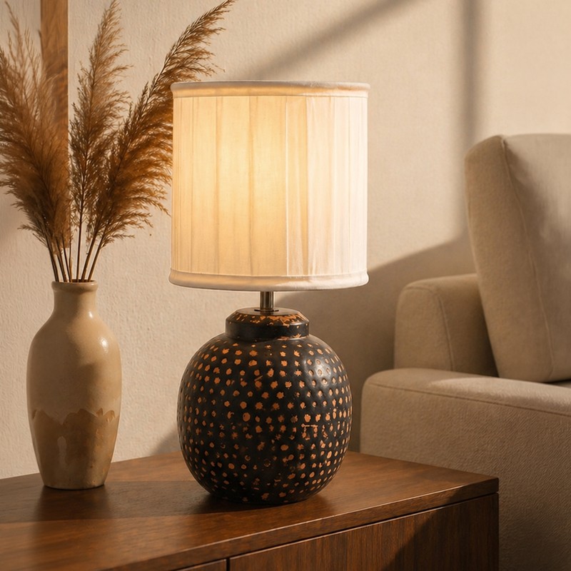Gola Verda Fabric Table Lamp - White,Copper
