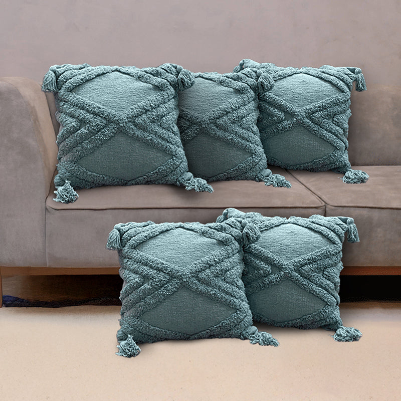 Squish & Stitch Tufted Cushion Cover (Blue) - Set Of Five