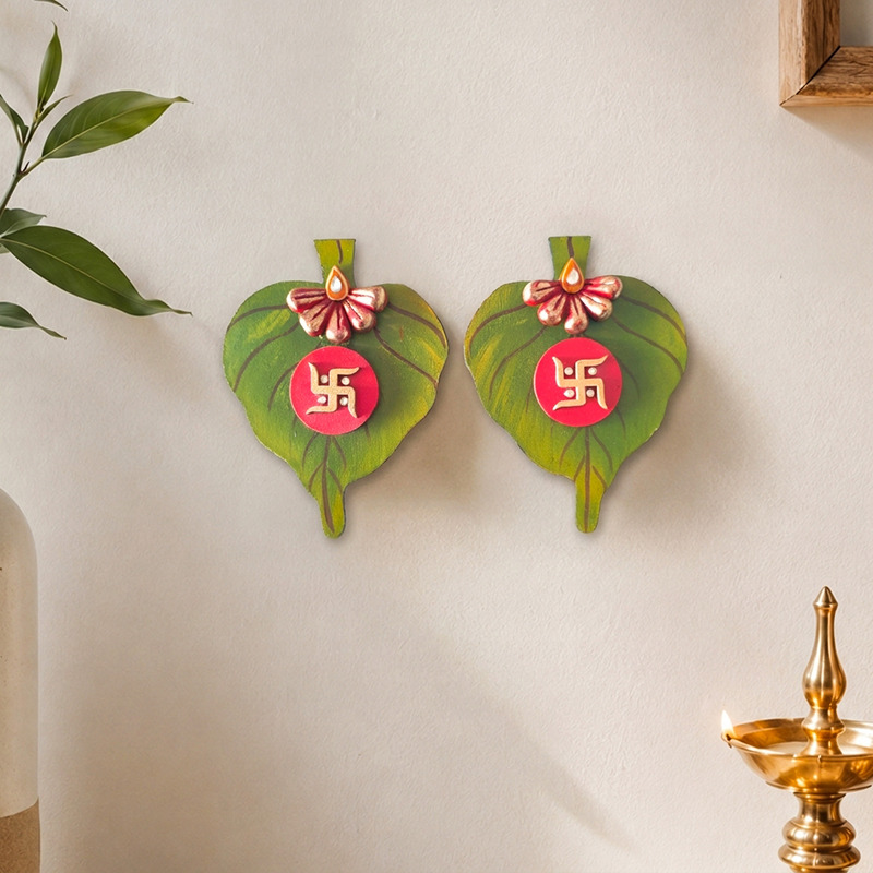 Peepal Blessing Swastik Wall Accent - Set of Two