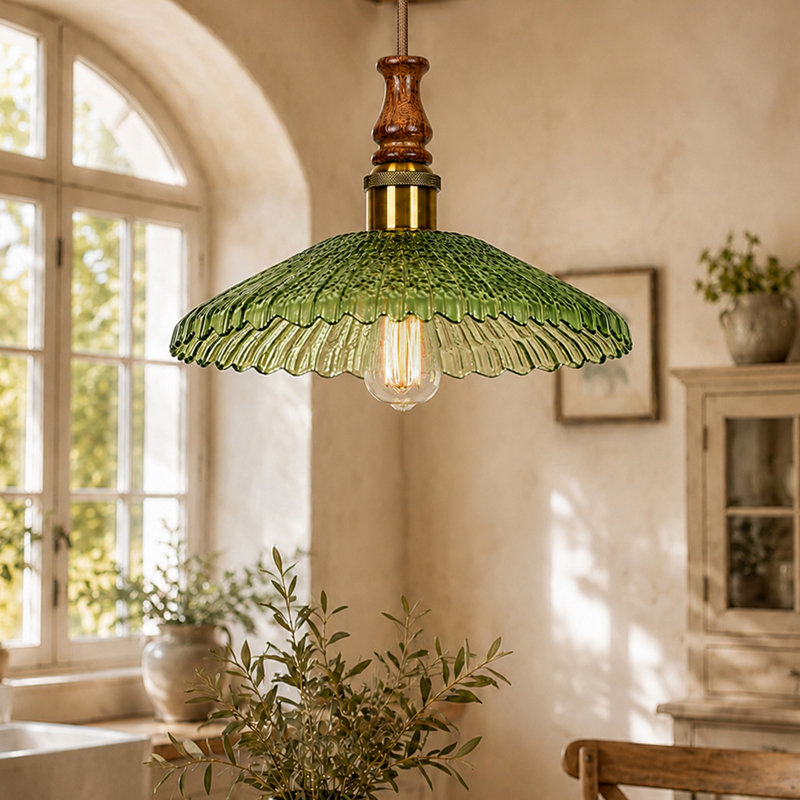 Amber Petal Glass Ceiling Lamp - Green