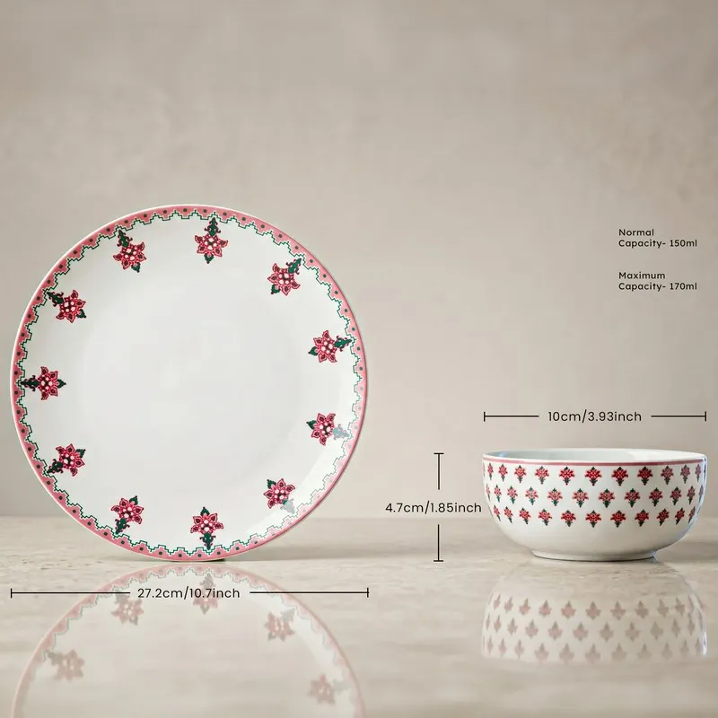 Round pink and white dinner plate with matching small bowl