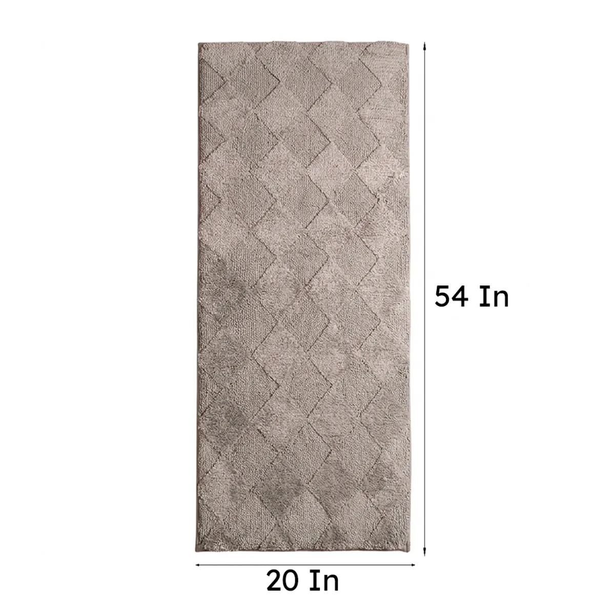 Grey geometric runner rug shown flat against a white background