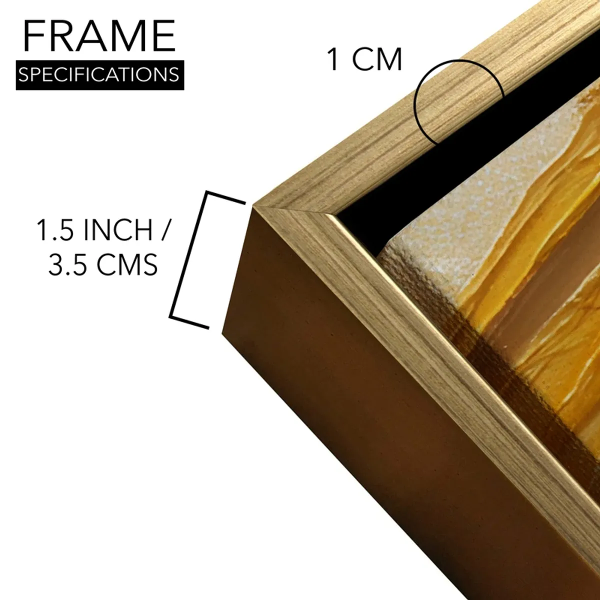 Close-up of the painting frame corner in a gold-toned finish