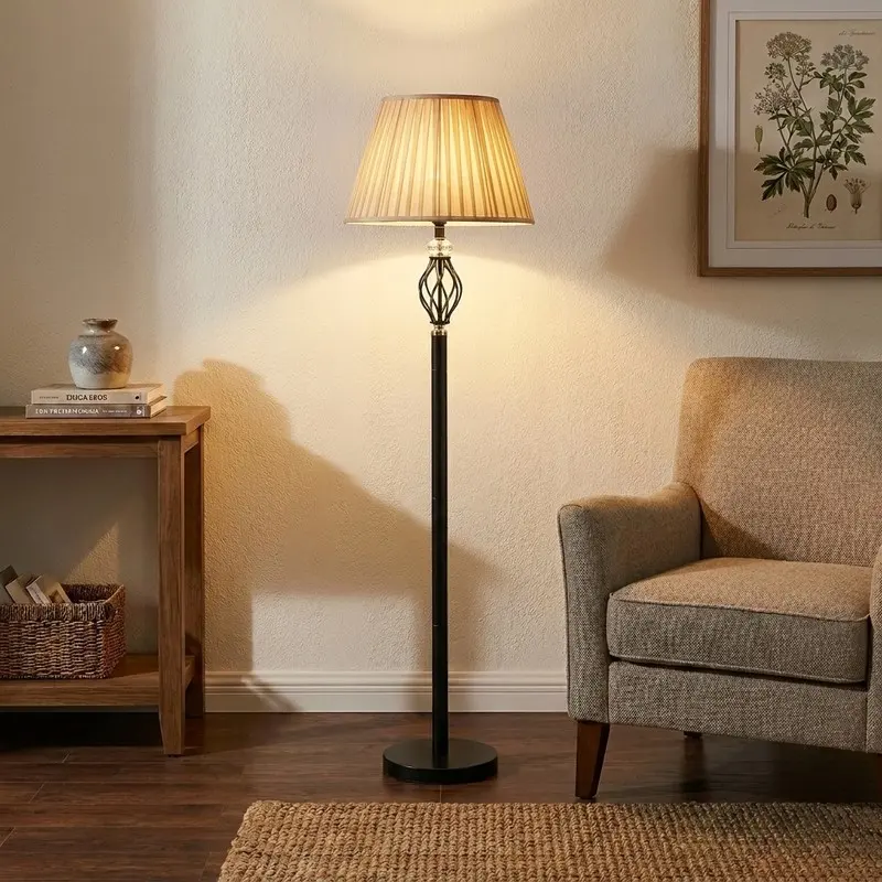 Pleated White Cotton Floor Lamp