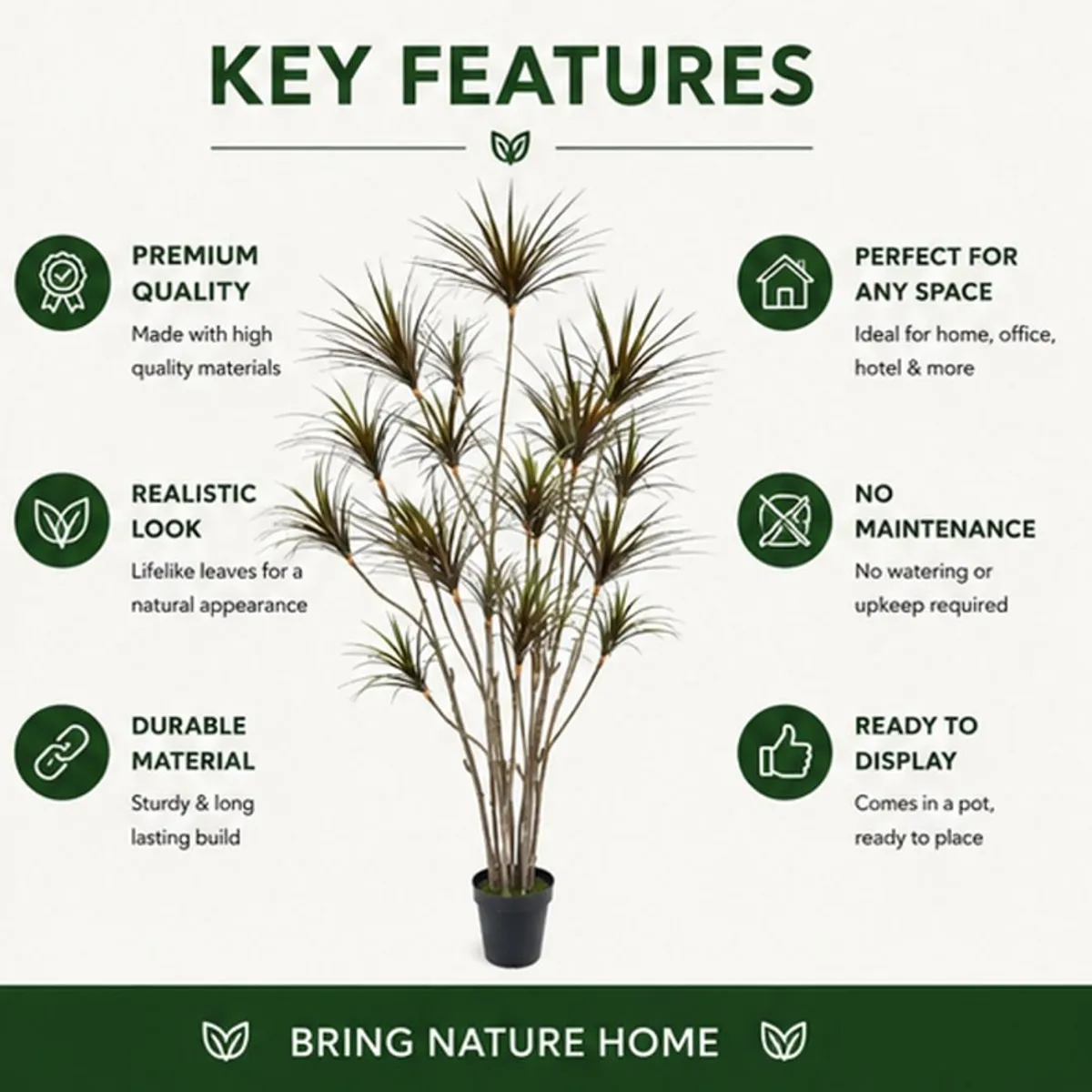 Artificial Dracaena Marginata plant with multiple stems and narrow green leaves