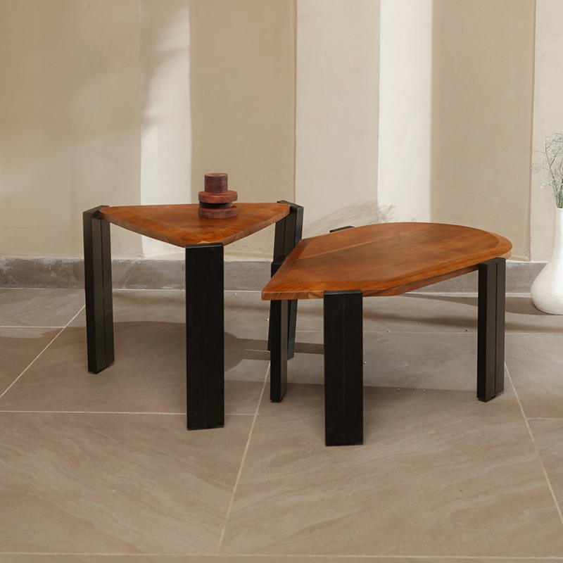 Wayside Acacia Wood & Iron Centre Table - Set of Two