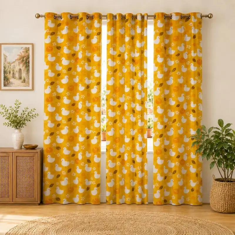 Jolly Duck Printed Cotton Curtains - Set of Three