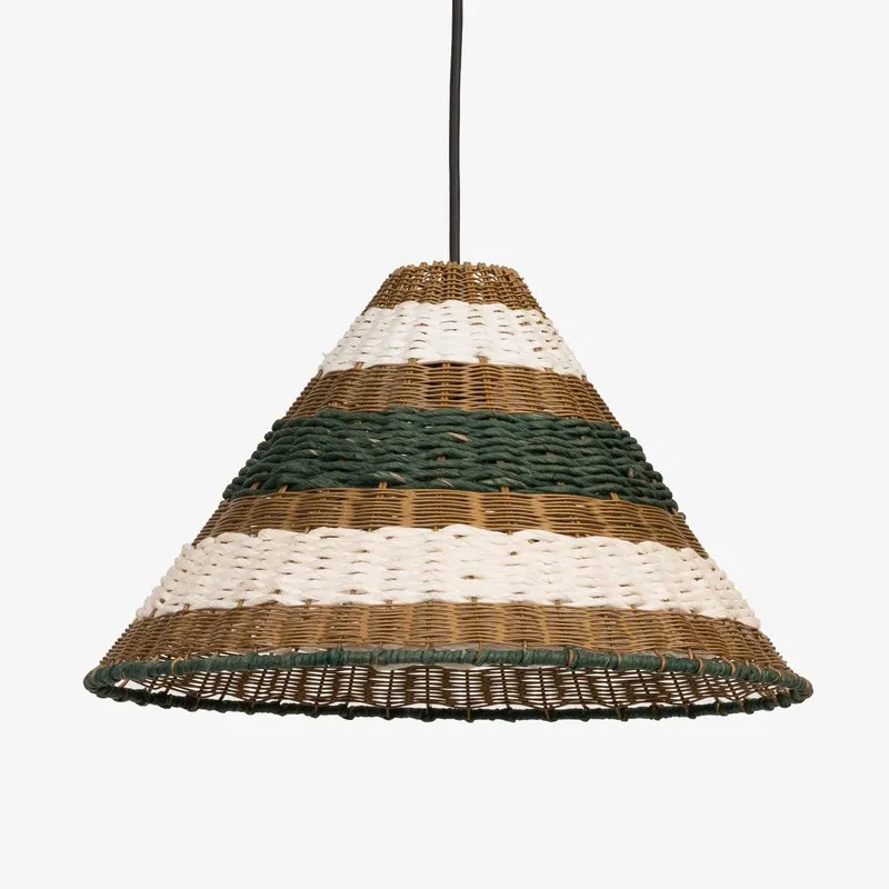 Studio view of the striped conical ceiling lamp against a plain background