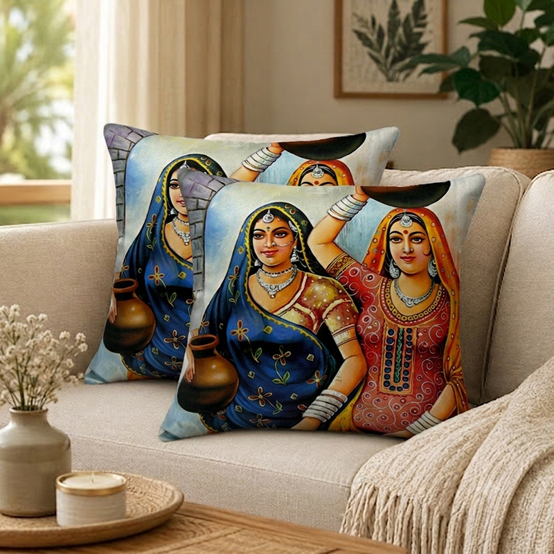 Lady Charm Printed Cushion Covers - set of Two - 16 x 16 Inches