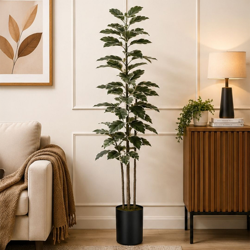 180 cm (5.9 ft) Lush Canopy Artificial Rubber Plant Comes With a Black Plastic Pot
