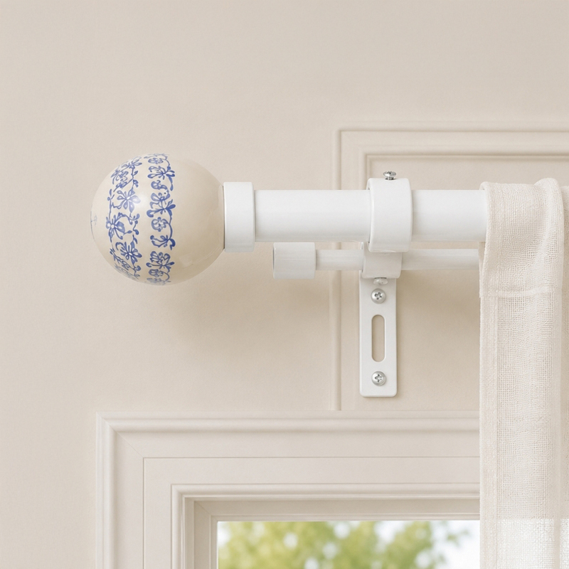 Vintage Fleur Duo Extendable 1" Double Curtain Rod With Round Finial & Brackets