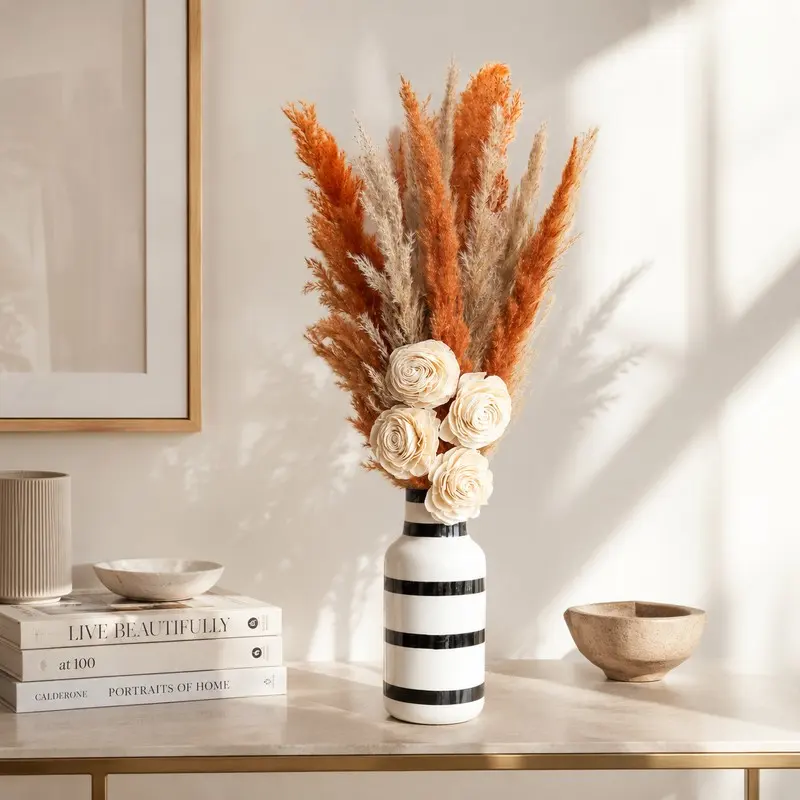 Burnt Orange Plumes Dried Flower Sticks - Set of Ten