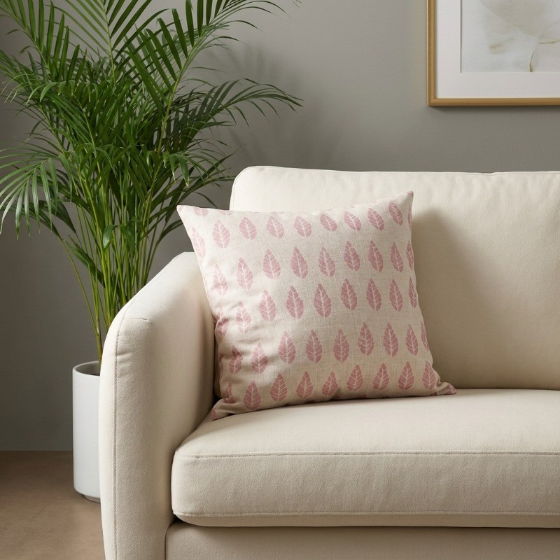 Petal Grove Printed Cotton Cushion Cover - White,Pink
