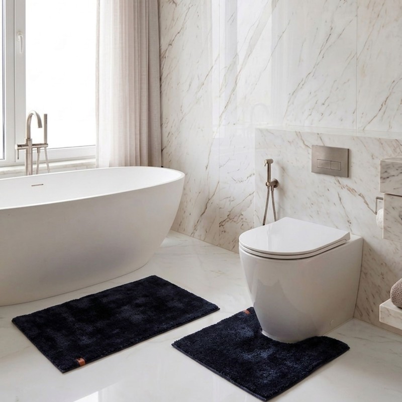 Softline Anti Skid Bath Mat With Contour Mat (Dark Grey) - Two Piece Set - Bundles