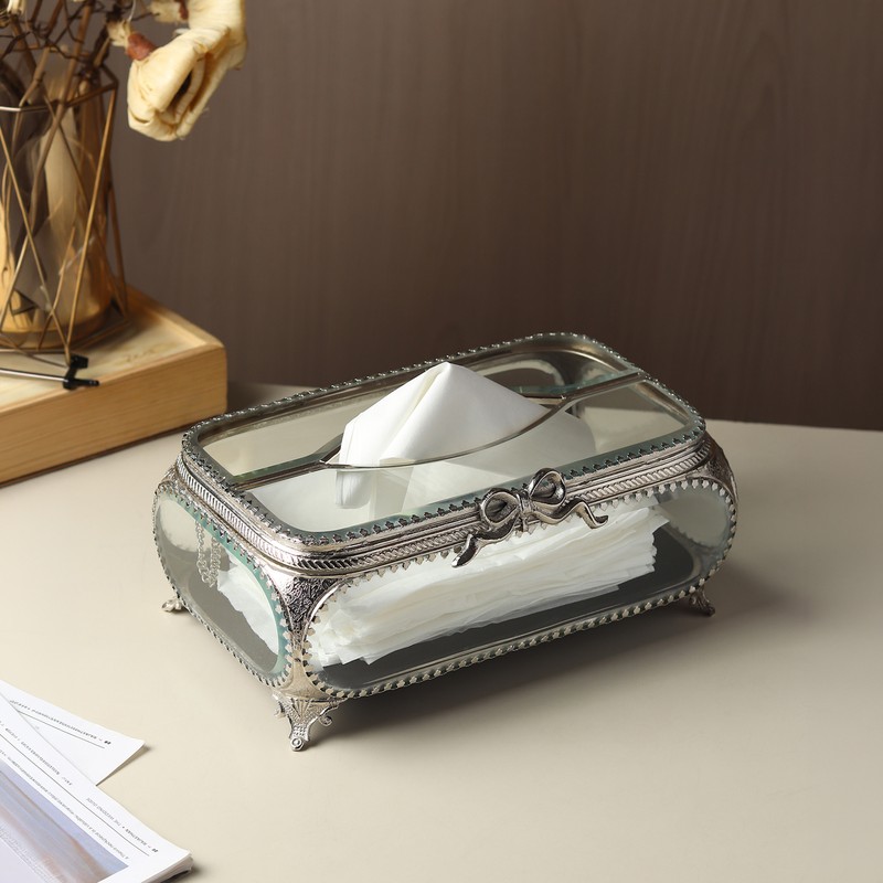Crystal Edge Glass & Brass Tissue Holder - Dfault Title