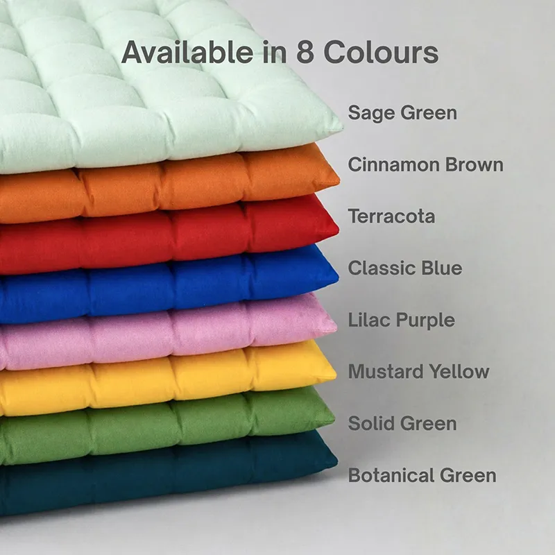 Stack of chair pads in multiple colours with botanical green shown at the bottom