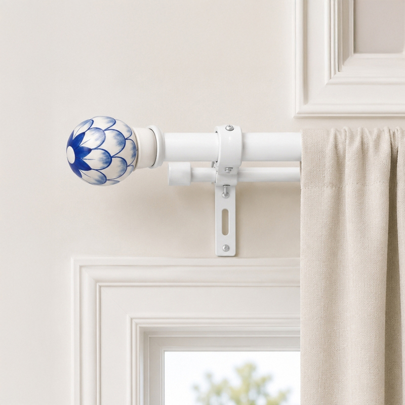 Souk Spire Duo Extendable 1" Double Curtain Rod With Round Finial & Brackets